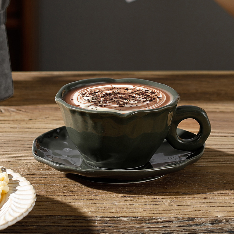 Irregular Ceramic Coffee Cup with Saucer