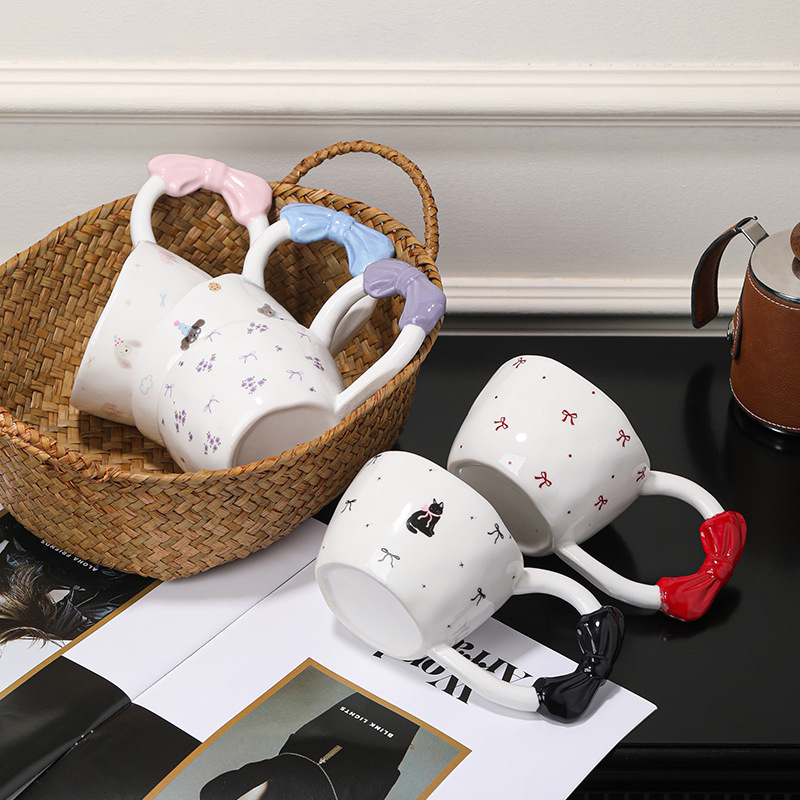 Bow-handle Ceramic Coffee Mugs