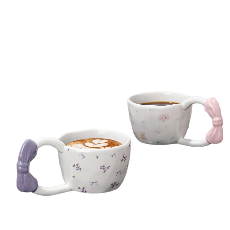 Bow-handle Ceramic Coffee Mugs