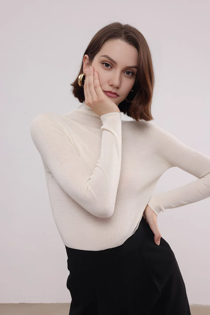 Washable Merino Wool Base Layer Turtleneck Sweater - MIAOOOO