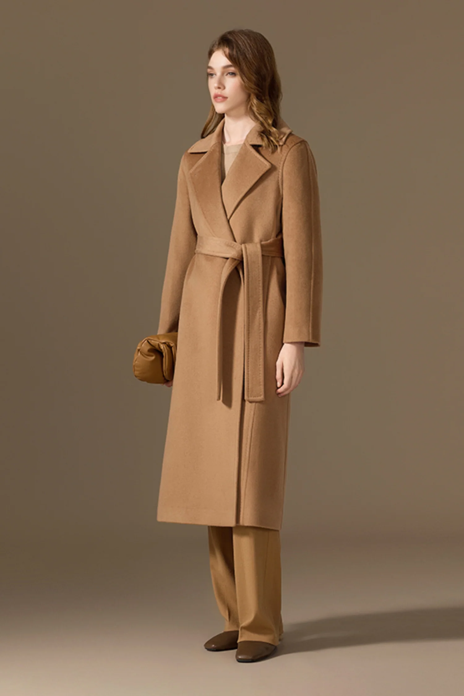 Handcrafted 100% Camel Hair Belted Wrap Maxi Coat - MIAOOOO