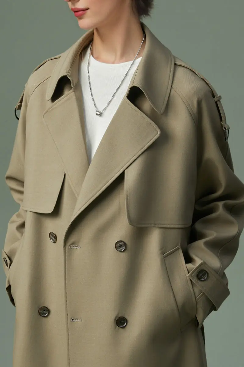 Classic London Style Mid-length Double Breasted Black Trench Coat - MIAOOOO