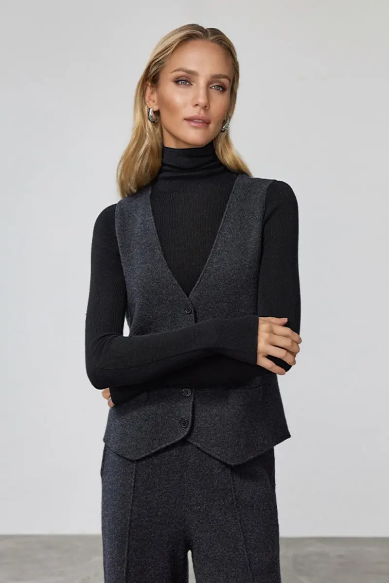 Lightweight Boiled Wool Tailored V-Neck Suit Vest - MIAOOOO