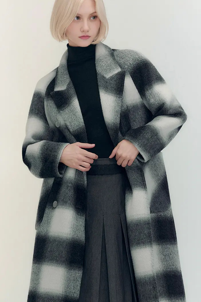 Alpaca Wool-blend Double-breasted Plaid Coat - MIAOOOO