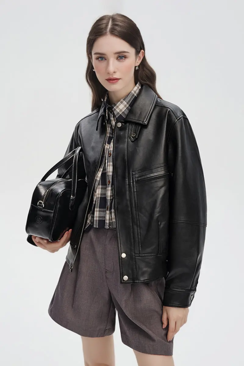 Urban Faux Leather Biker Jacket in Black - MIAOOOO