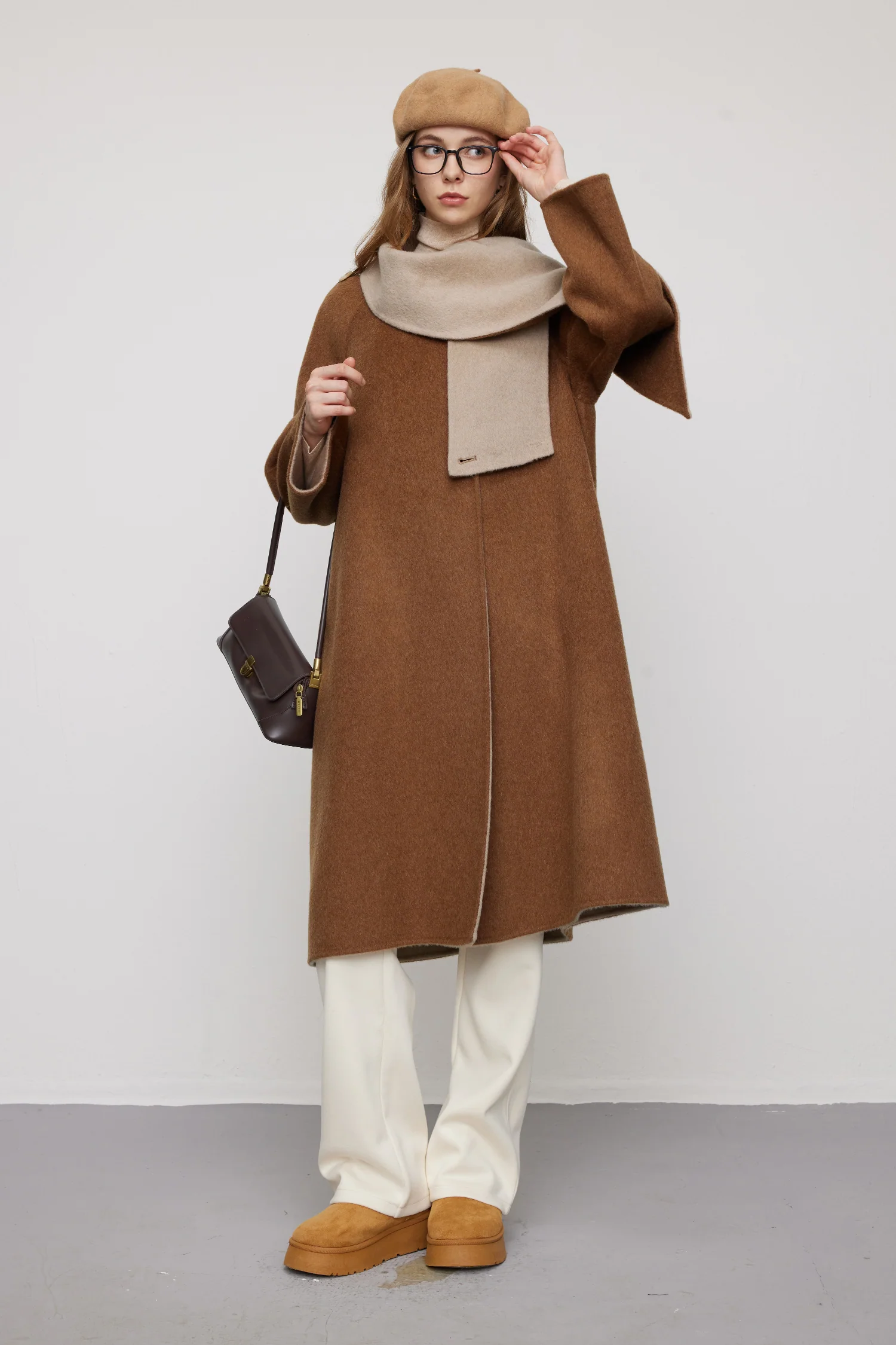 Reversible Alpaca Wool-Silk Double-Faced Scarf Coat - MIAOOOO