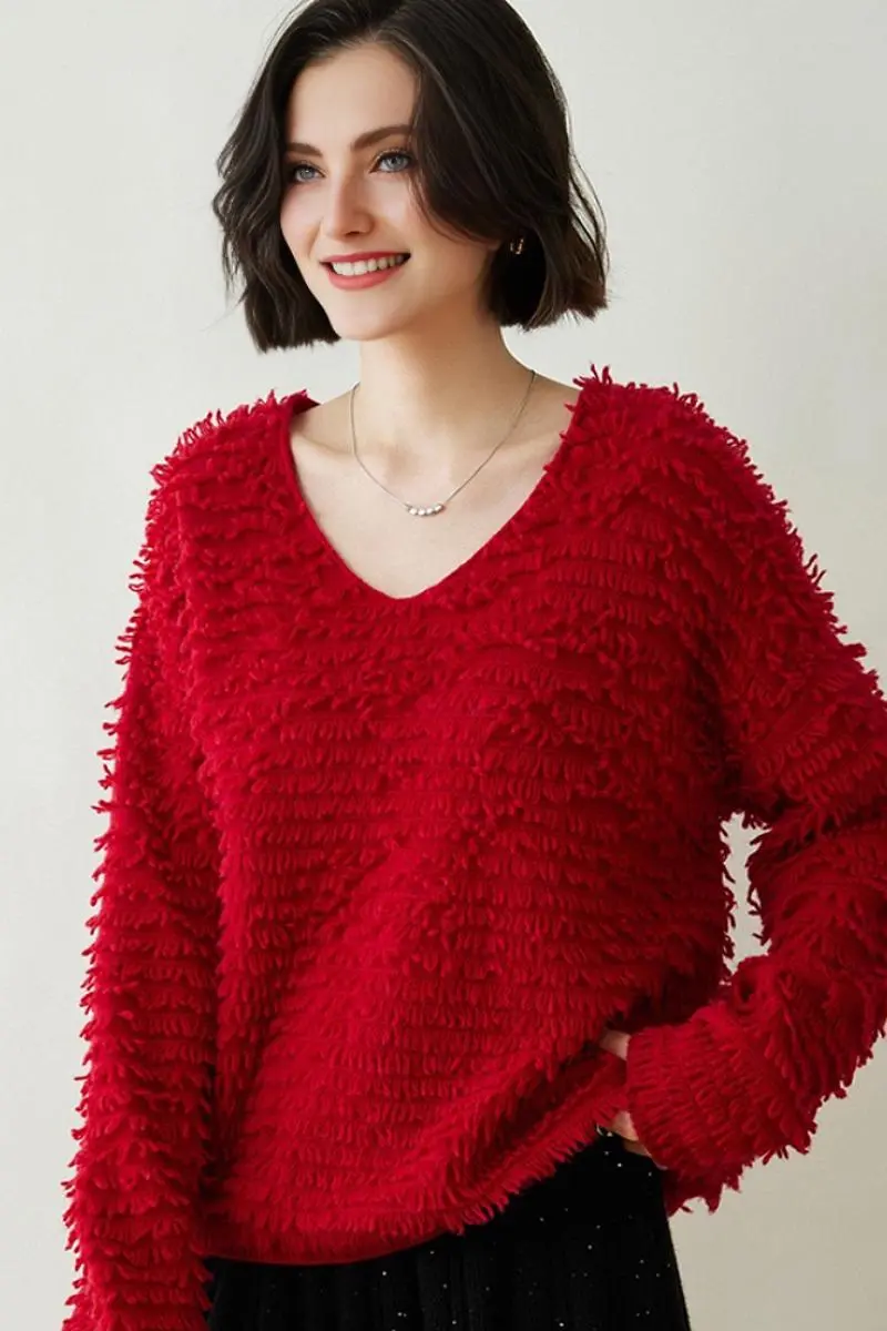 100 Cashmere Chunky Loop-Knit V-Neck Sweater - MIAOOOO