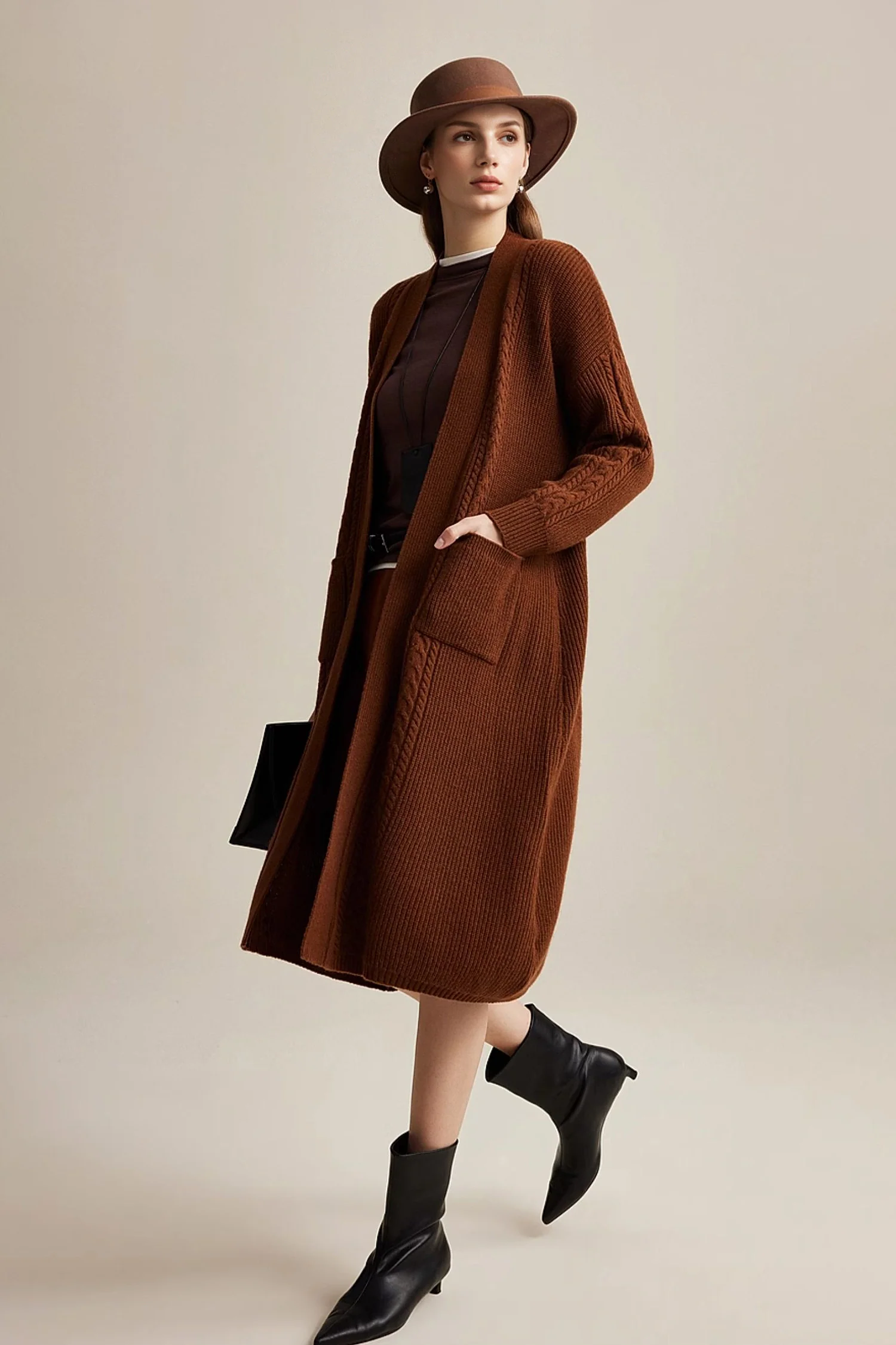 Cozy Cable Knit Duster Cardigan with Side Pockets - MIAOOOO