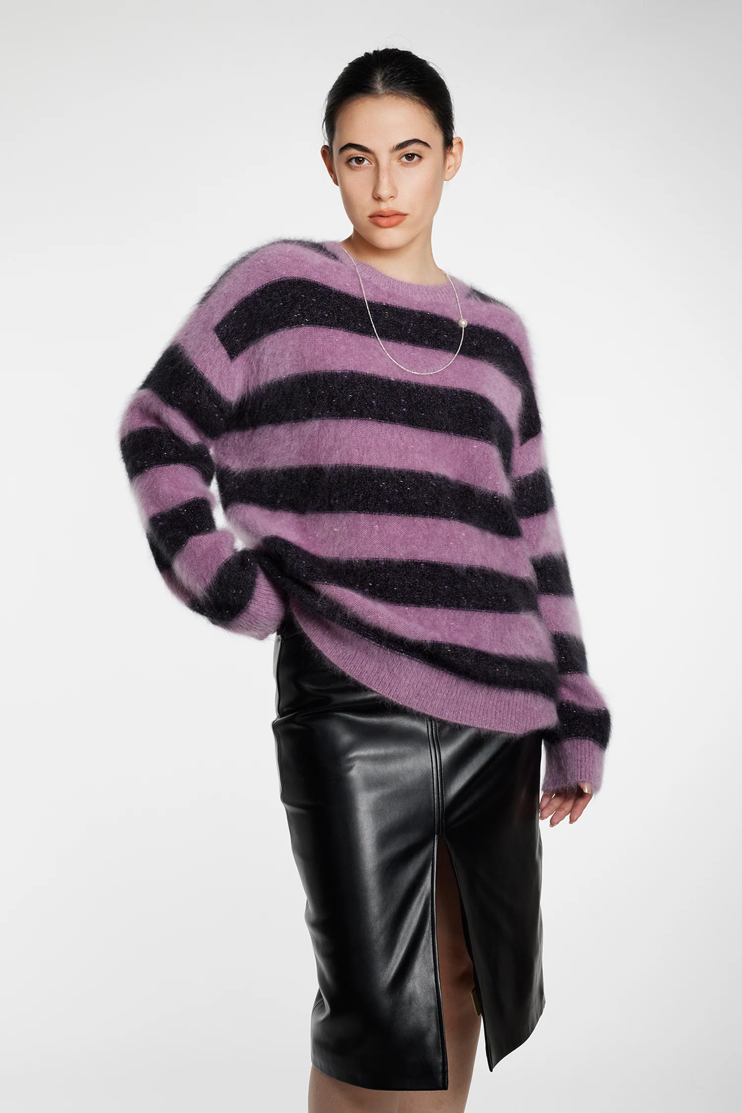 Chunky Striped Brushed Cashmere Crewneck Sweater - MIAOOOO