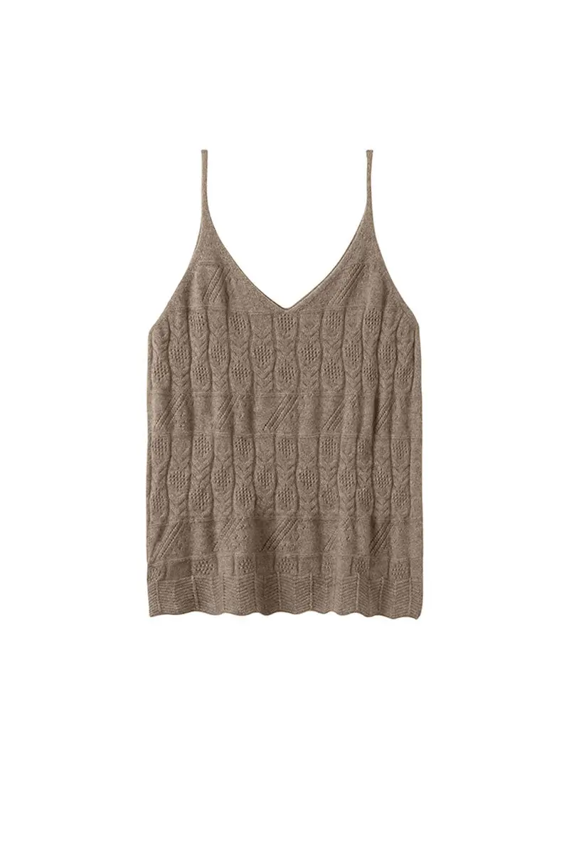Ultrasoft Cashmere Crochet Knit V-Neck Camisole Top - MIAOOOO