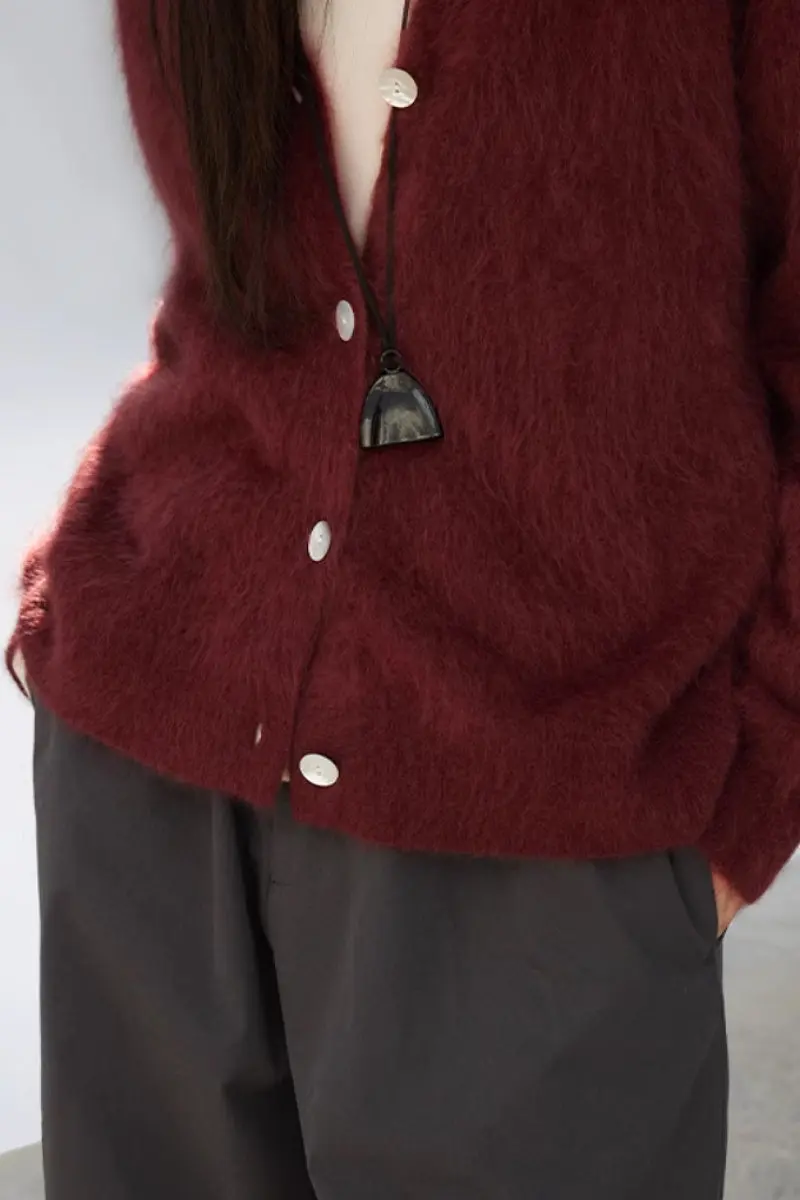 Cozy Brushed Cashmere V-Neck Cardigan - MIAOOOO