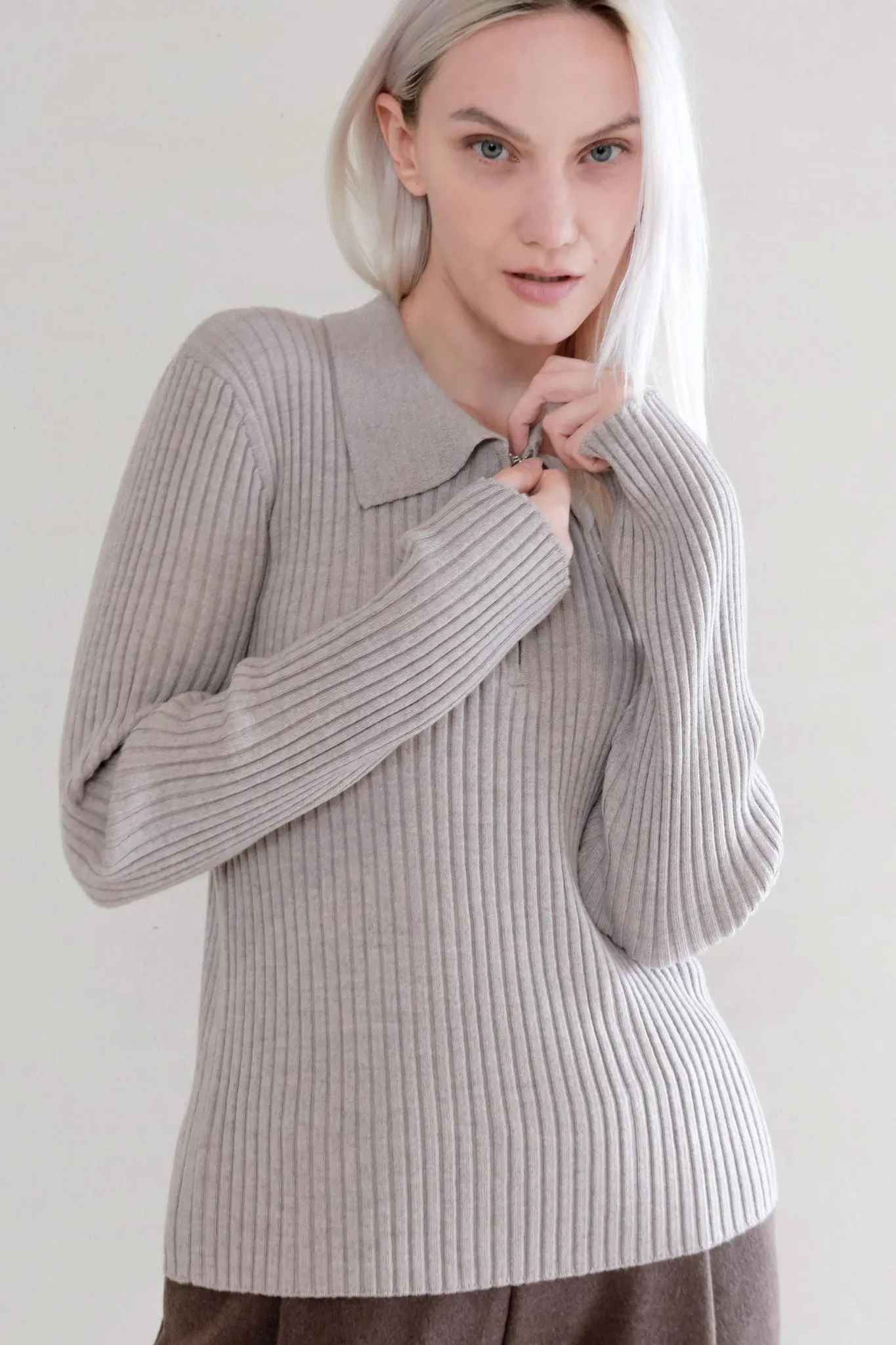 Long Sleeve Wool Polo - MIAOOOO