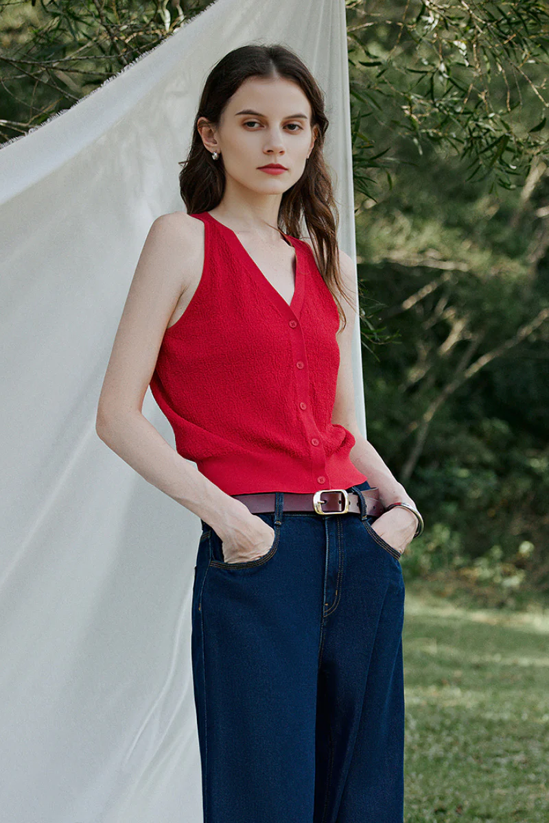 French-Inspired V-Neck Stretch Knitted Sweater Vest - MIAOOOO