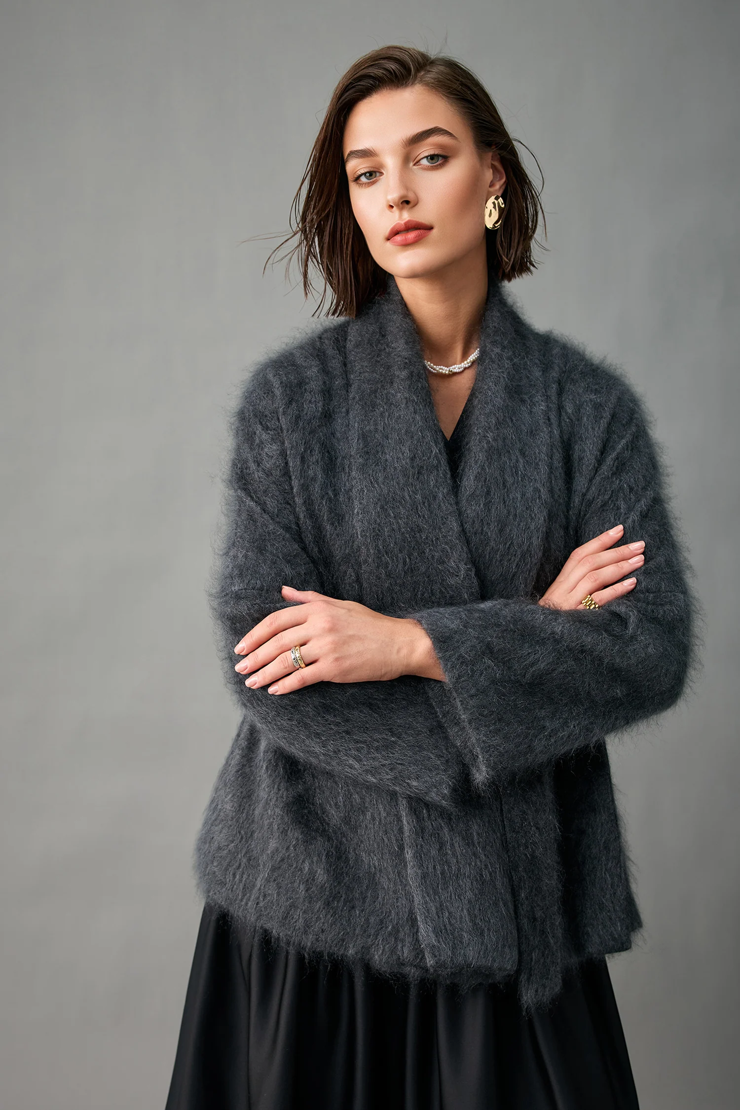Ultrafine Handcrafted Bruhshed Cashmere Short Wrap Coat - MIAOOOO