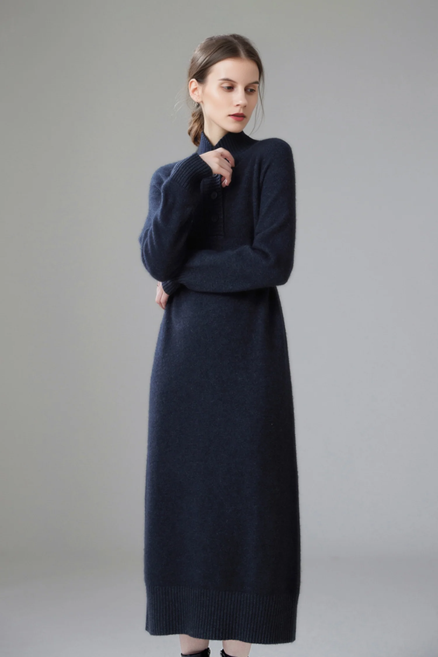 Chunky Wool Long Sleeve Turtleneck Maxi Sweater Dress - MIAOOOO