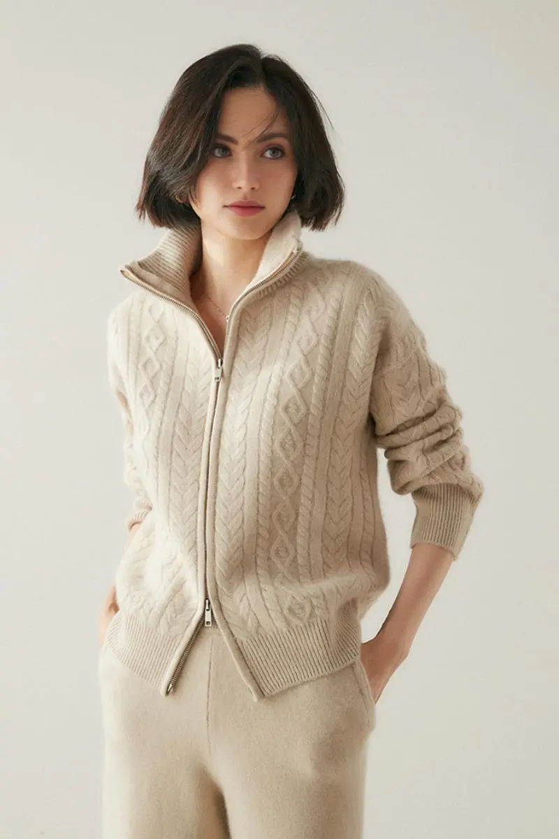 Chunky 100 Cashmere Cable-Knit Double-Zip Cardigan - MIAOOOO