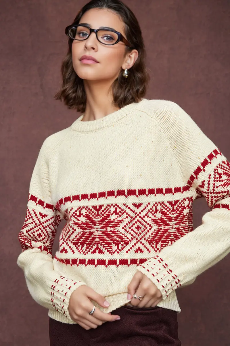 Chunky Fair Isle Wool Crewneck Sweater - MIAOOOO