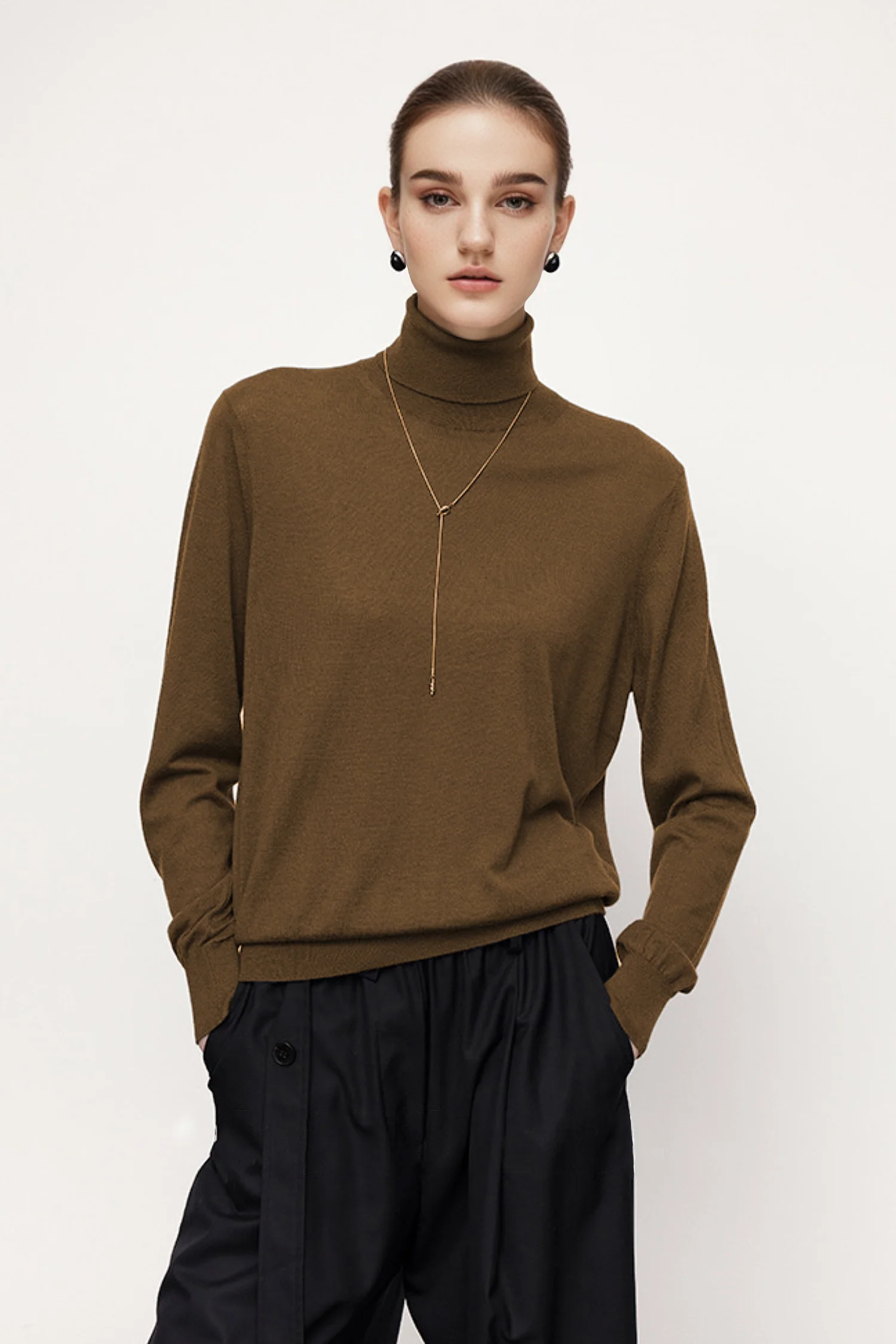 Washable Cashmere-Silk Fine-Knit Turtleneck Sweater - MIAOOOO