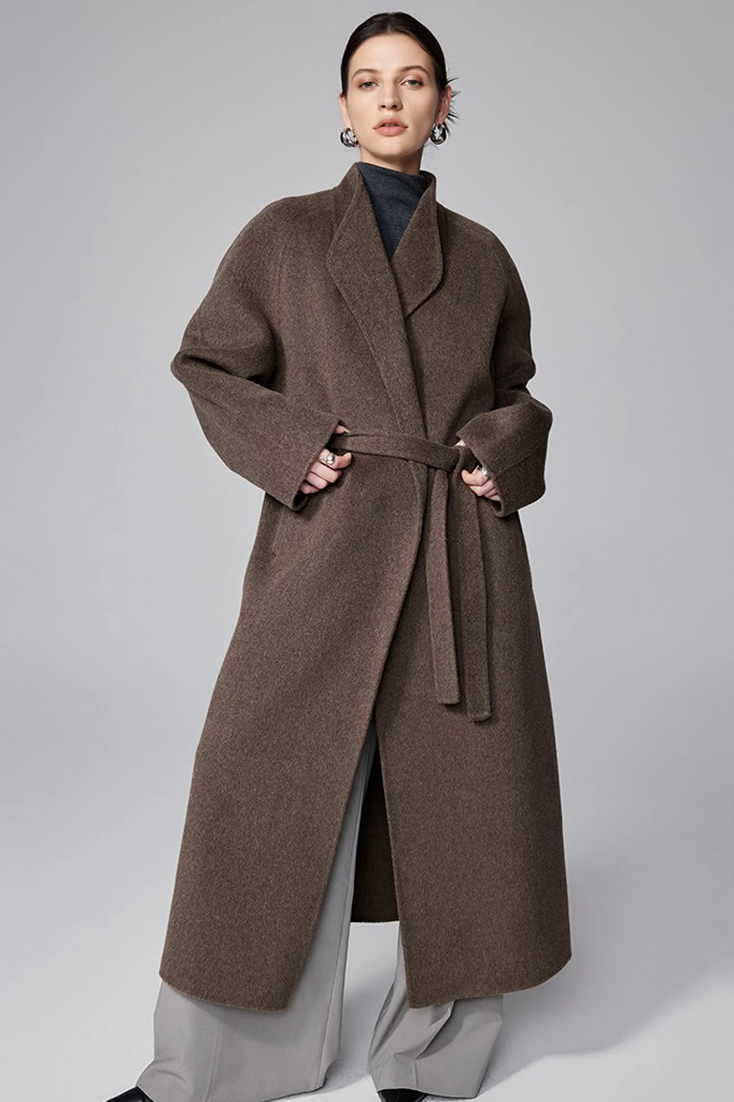 Oversized Long Wool-Cashmere Belted Wrap Coat - MIAOOOO