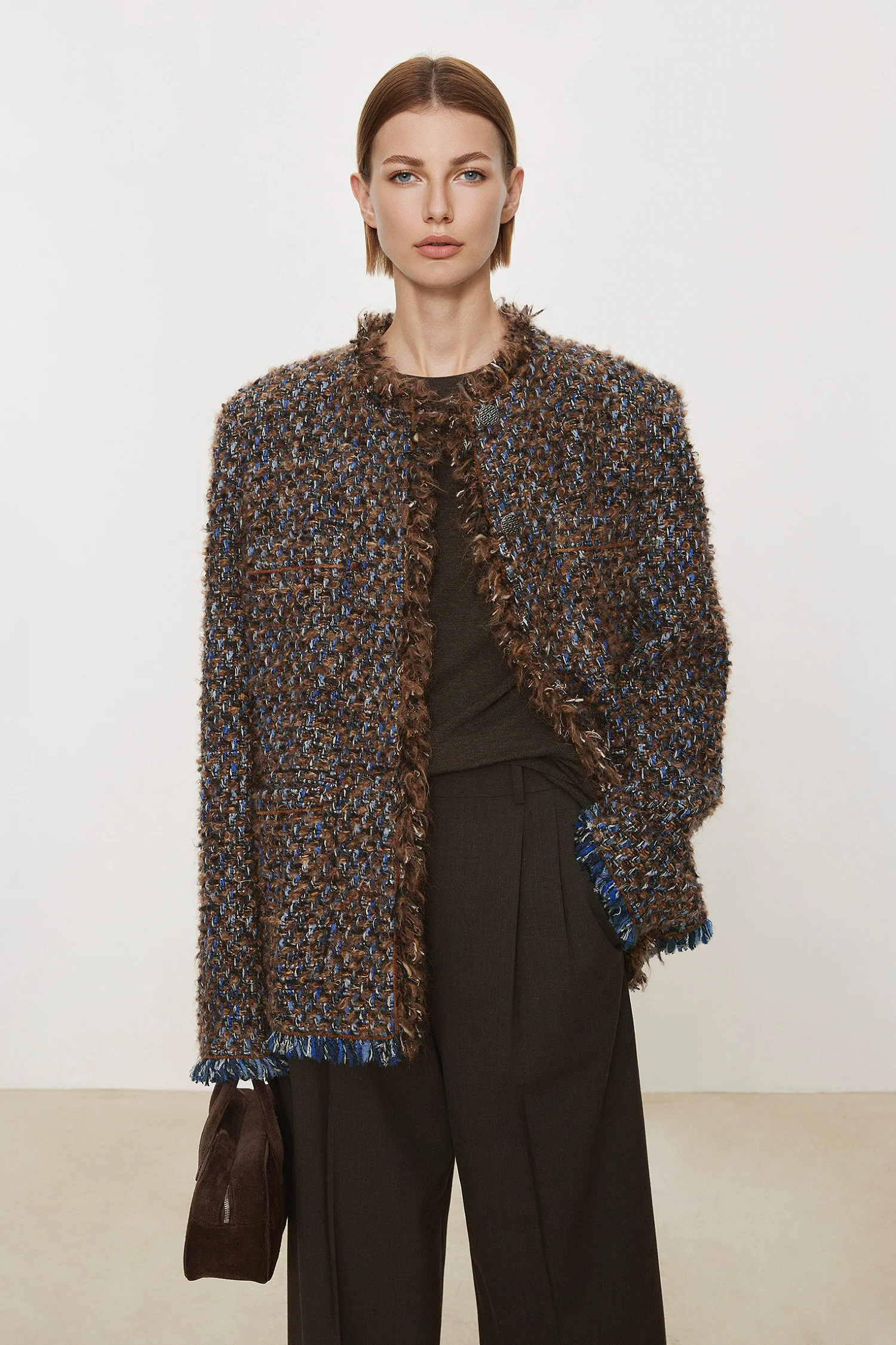Classic Wool Boucle Tweed Jacket with Fringe - MIAOOOO