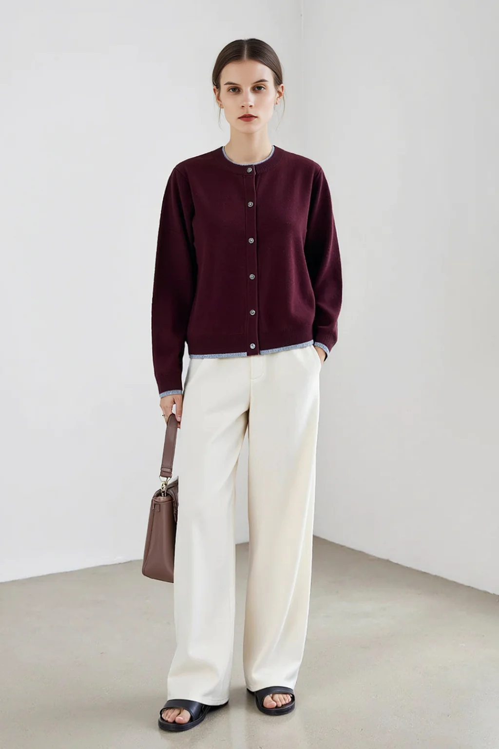 Classic Wool Crewneck Contrast-Trim Cardigan - MIAOOOO