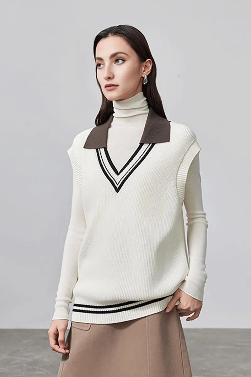 Machine Washable Merino Wool V Neck Sweater Vest - MIAOOOO