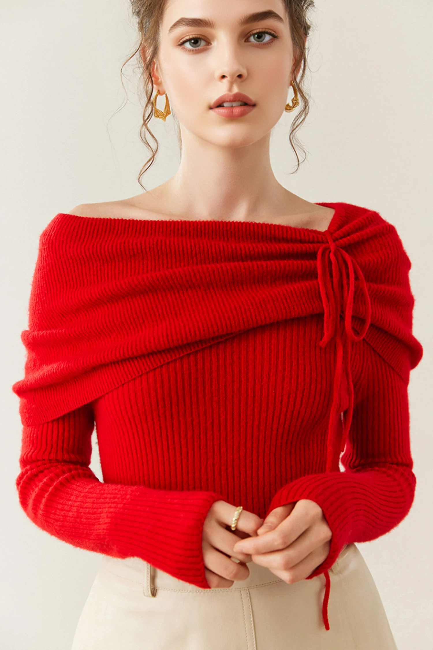 Cloud-Soft Cashmere Off-The-Shoulder Sweater - MIAOOOO