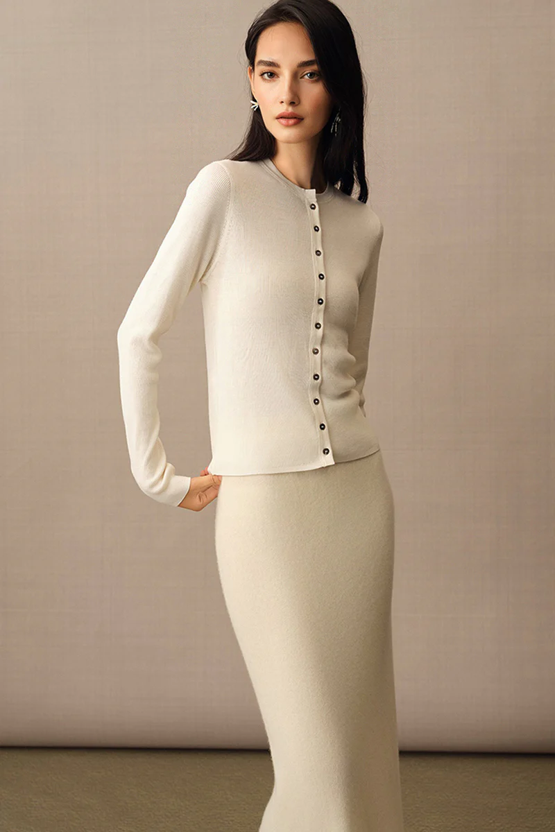 Washable Merino Wool Button Up Cardigan Sweater - MIAOOOO