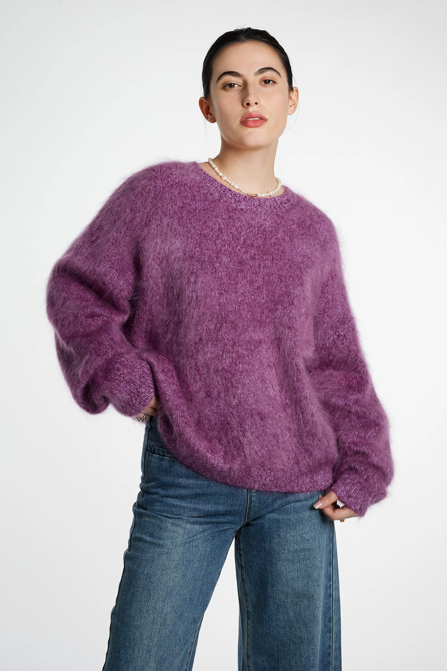 Ultrasoft Brushed Cashmere Sequined Marled Crewneck Sweater - MIAOOOO