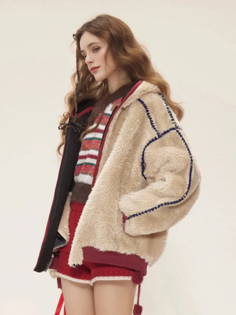 Vintage Hooded Teddy Sherpa Bomber Jacket - MIAOOOO