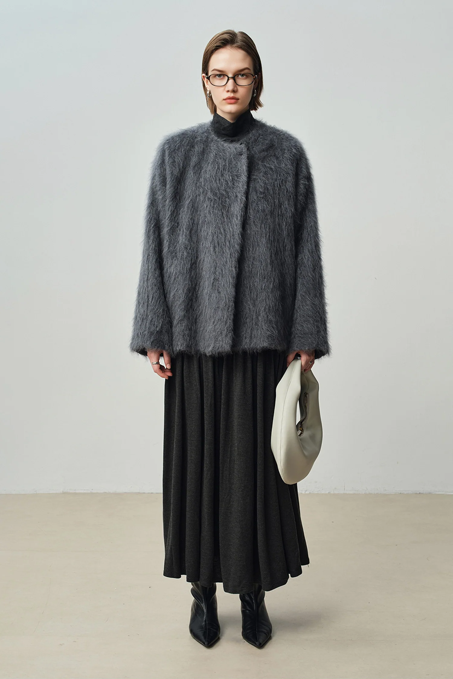 Boxy Brushed Wool One-Button Jacket - MIAOOOO