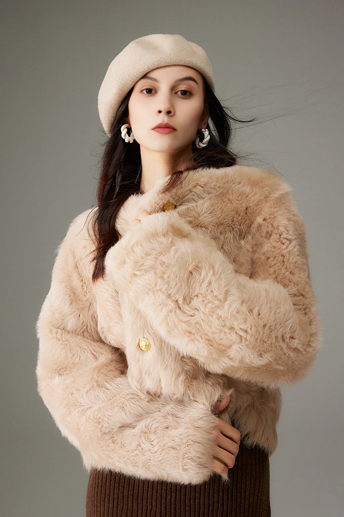 Crewneck Cropped Lambskin Lined Toscana Shearling Coat - MIAOOOO