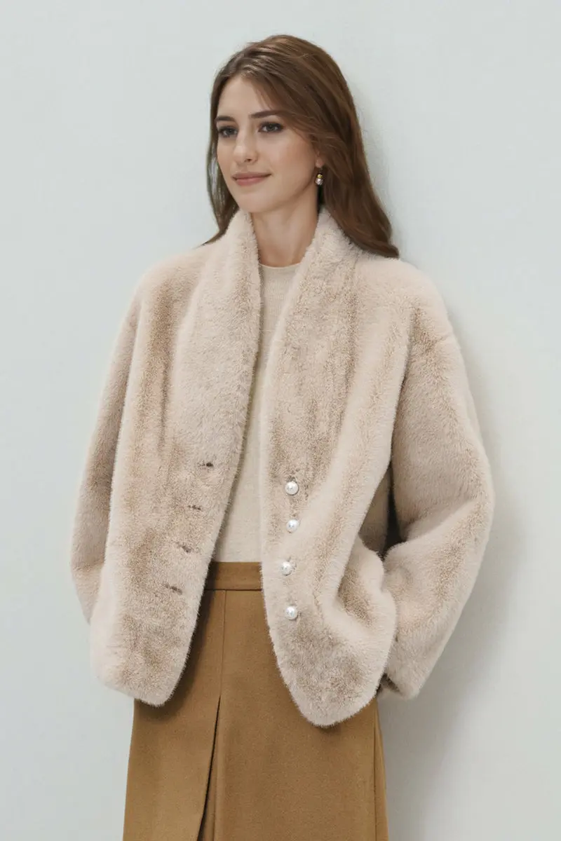 Collarless Faux Mink Fur Jacket - MIAOOOO