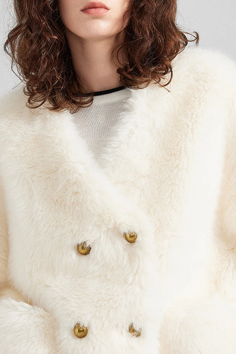 Luxe Cropped Collarless Faux Fur Jacket - MIAOOOO