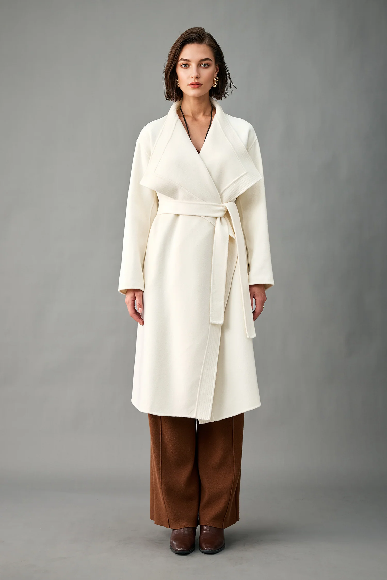 Handcrafted Oversized Cashmere Belted Wrap Coat - MIAOOOO