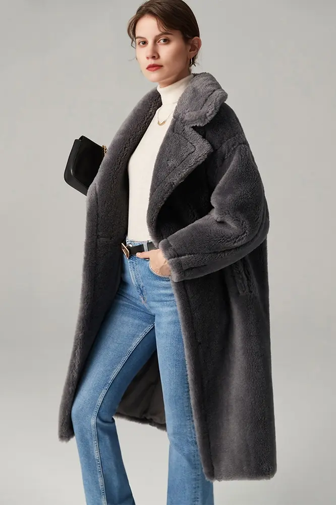 Cozy Teddy-style Shearling Coat With Lapel Collar - MIAOOOO