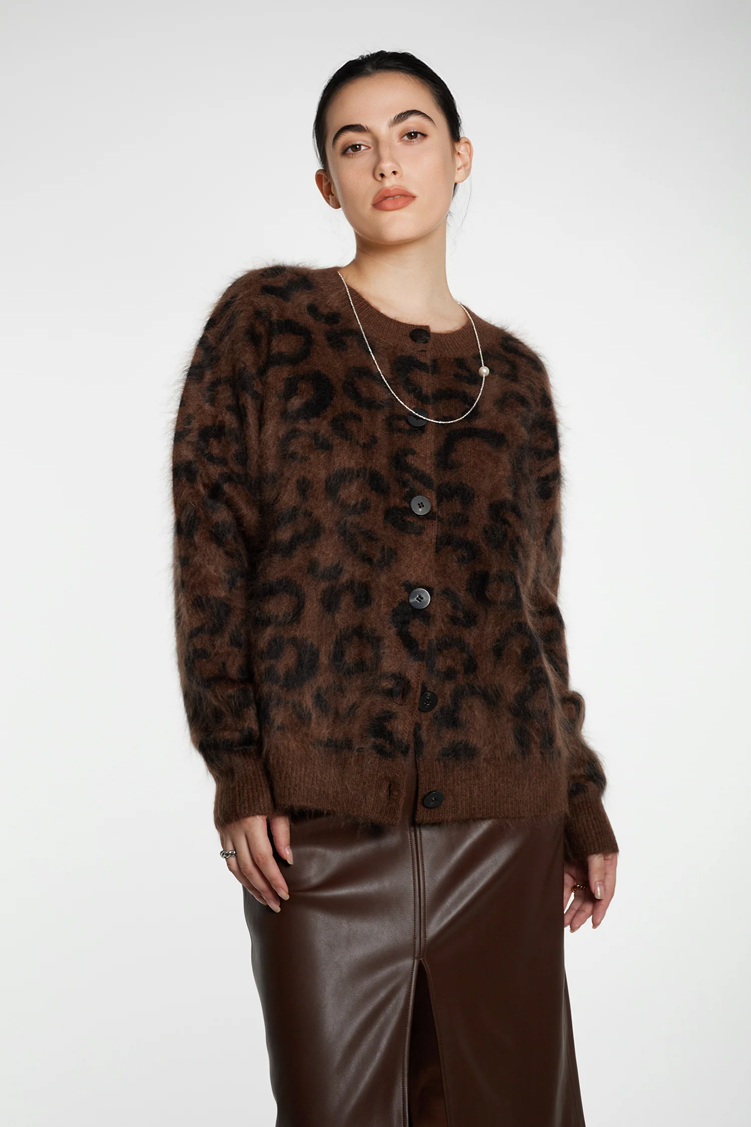Chic Brushed Cashmere Leopard Print Cardigan - MIAOOOO