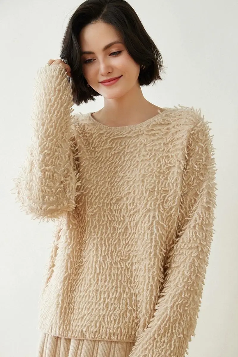 100 Cashmere Chunky Loop-Knit Crewneck Sweater - MIAOOOO