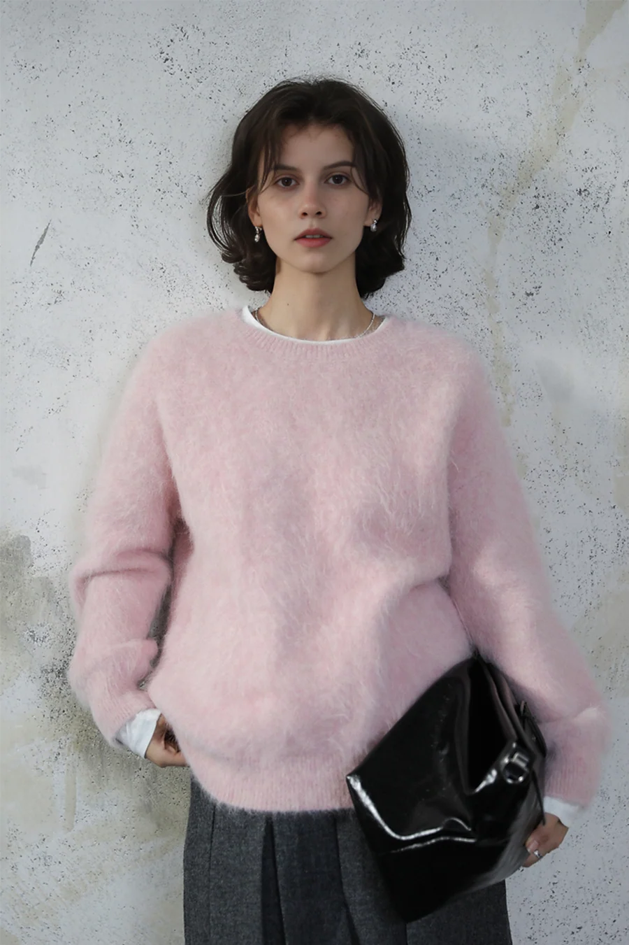 Cable Knit Brushed Alpaca Crewneck Sweater - MIAOOOO