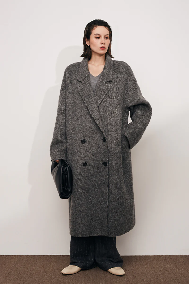 Oversized Double-breasted Long Wool Coat With Lapel Collar - MIAOOOO
