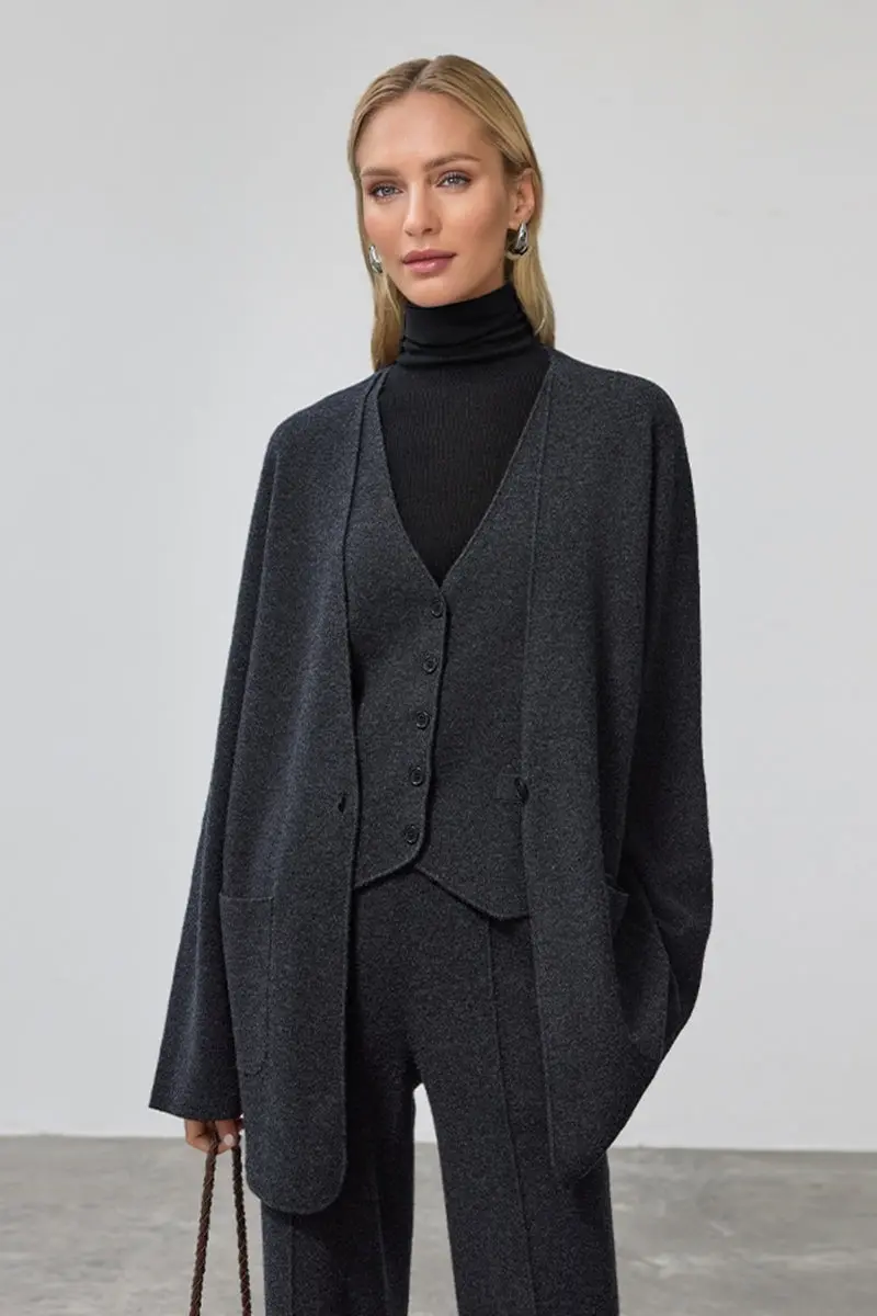 Lightweight Boiled Wool Coatigan Sweater with One Button - MIAOOOO