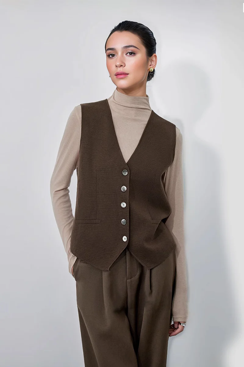 Soft Wool-Blend Knit Button-Up V-Neck Vest - MIAOOOO