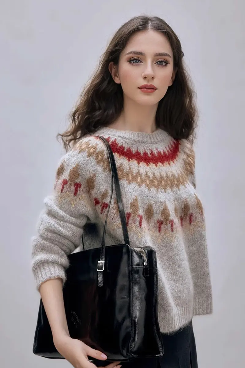 Vintage Cotton Blend Fair Isle Crewneck Sweater - MIAOOOO