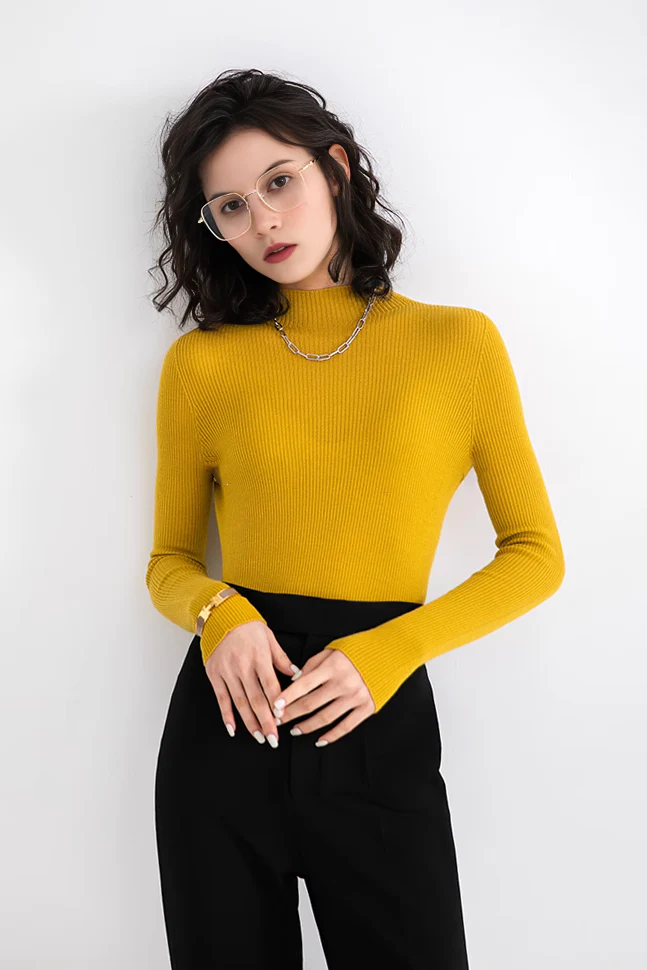 Seamless Knit 100 Washable Merino Wool Mock Turtleneck Sweater - MIAOOOO