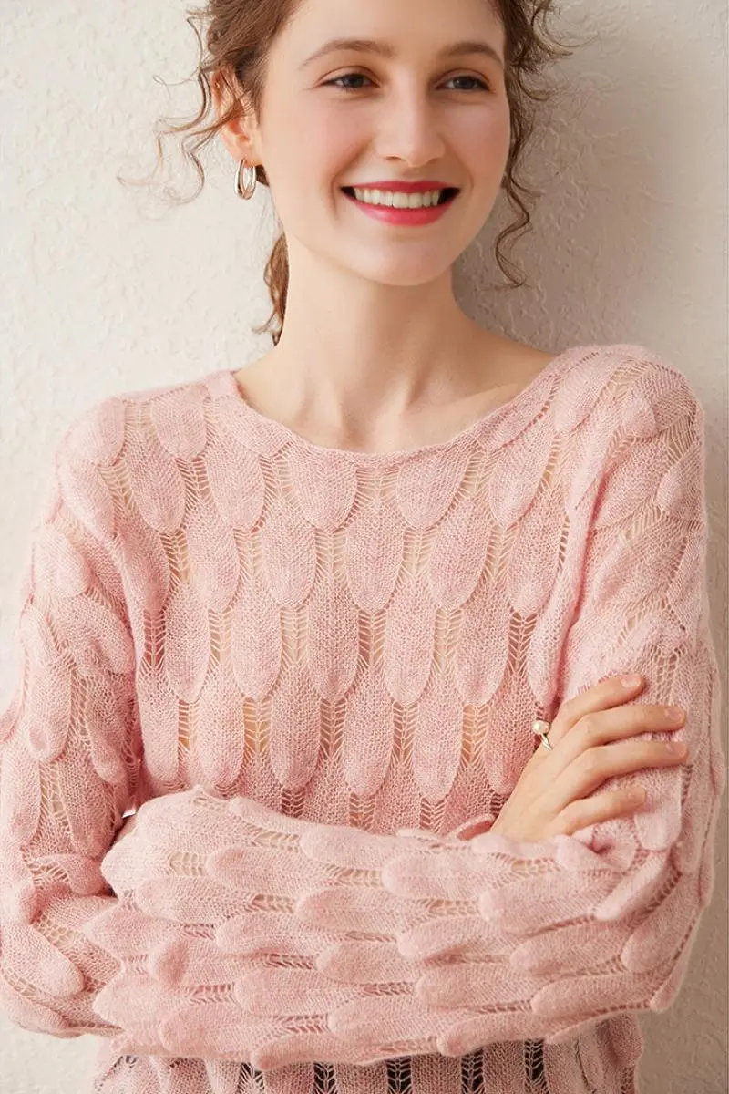 Ultra-Light 100 Cashmere Leaf-Knit Sweater - MIAOOOO
