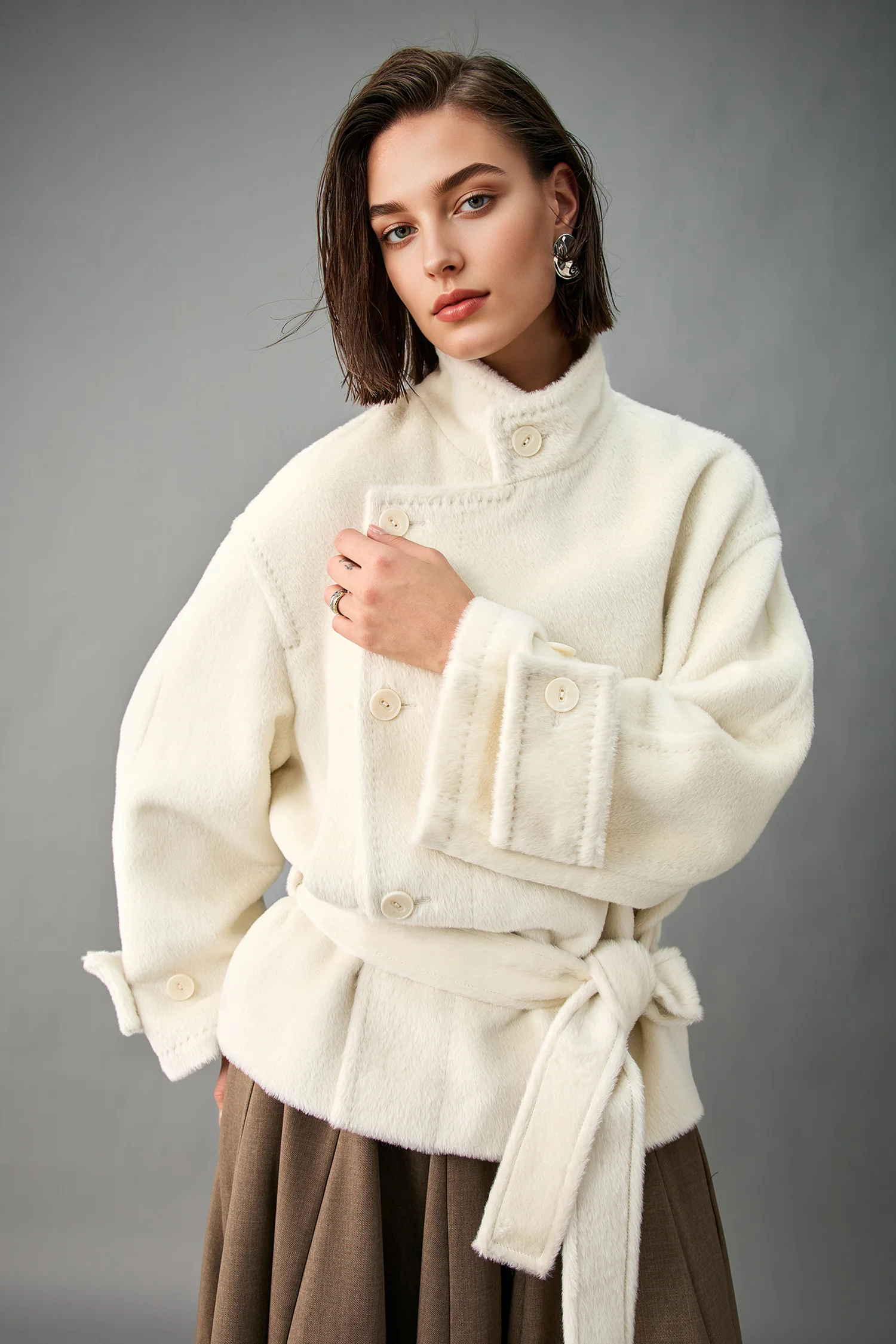 Royal Baby Suri Alpaca Wool Short Belted Coat - MIAOOOO