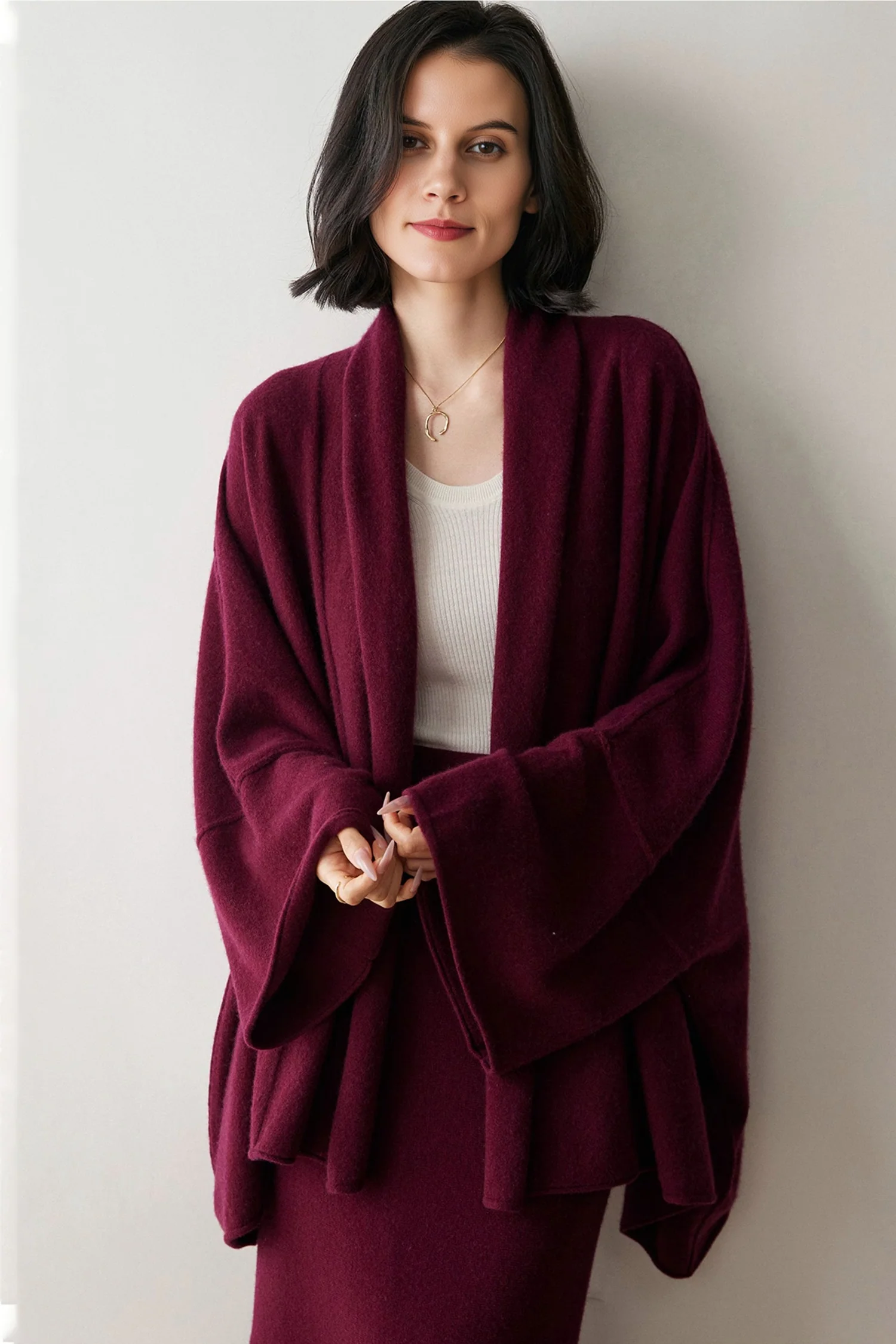 Ultrasoft Cashmere-Merino Shawl Collar Cardigan Wrap - MIAOOOO