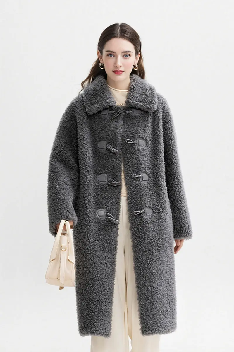 Long Faux Shearling Teddy Wool Toggle Coat - MIAOOOO