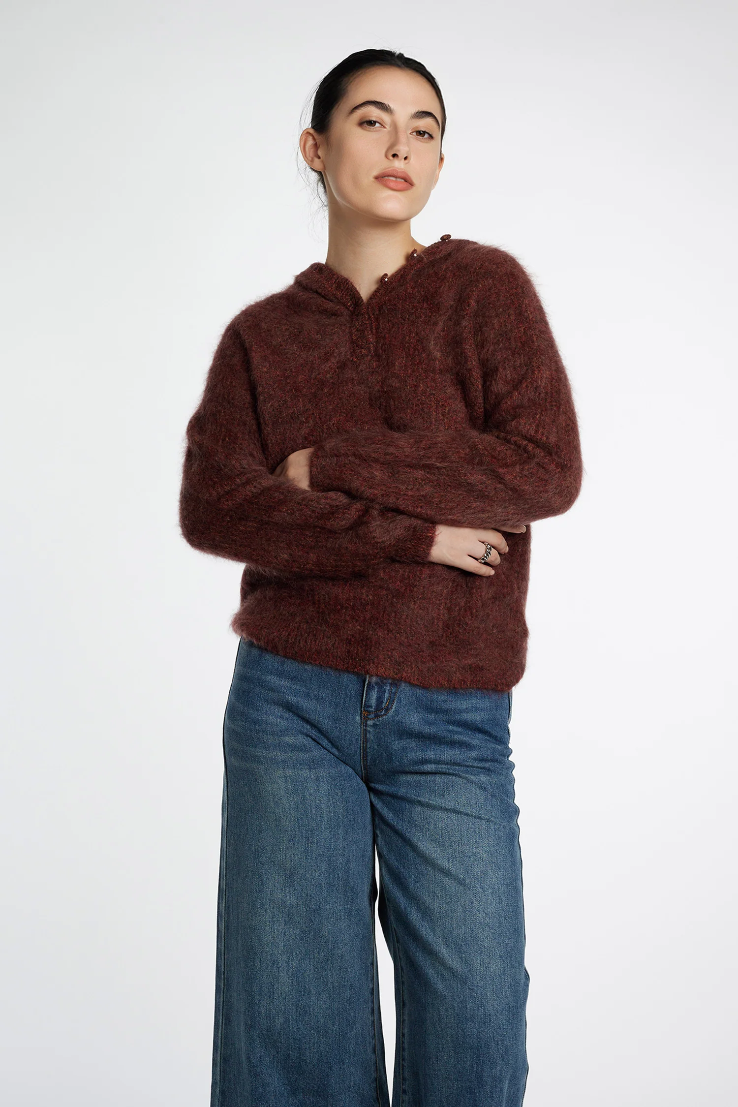 Supersoft Brushed Cashmere Marled Sweater Hoodie - MIAOOOO