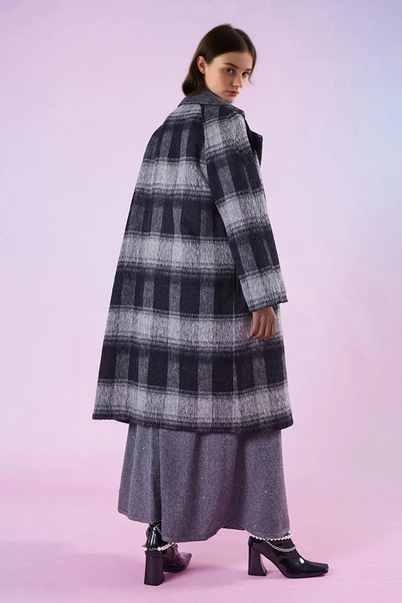 Vintage Oversized 100 Wool Plaid Trench Coat - MIAOOOO